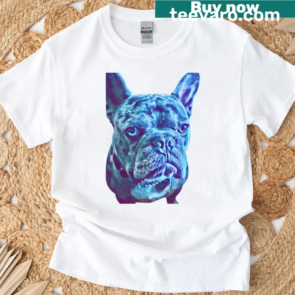Illustration of a blue French Bulldog on a yellow t-shirt