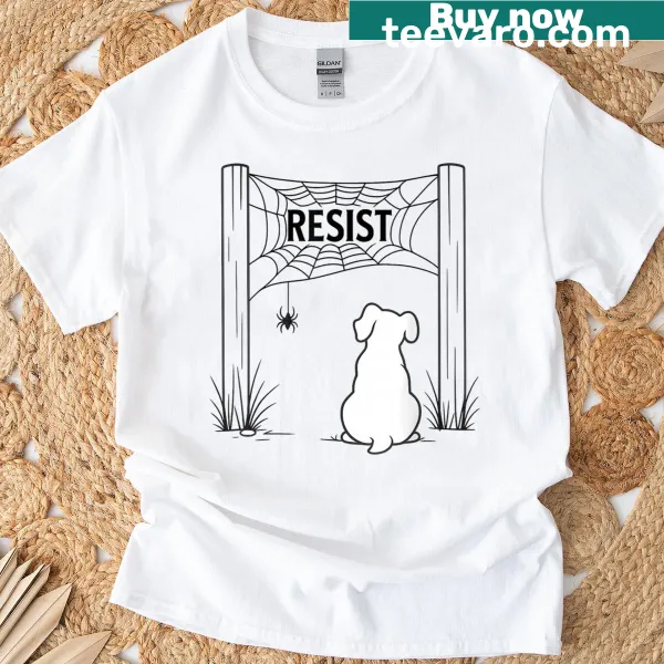 Charming pig illustration with spider web and 'Resist' text