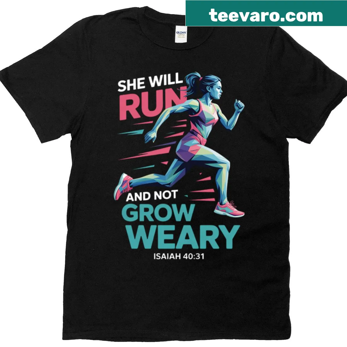 Inspirational running T-shirt for Christian girls with faith-based design — on a men's t-shirt