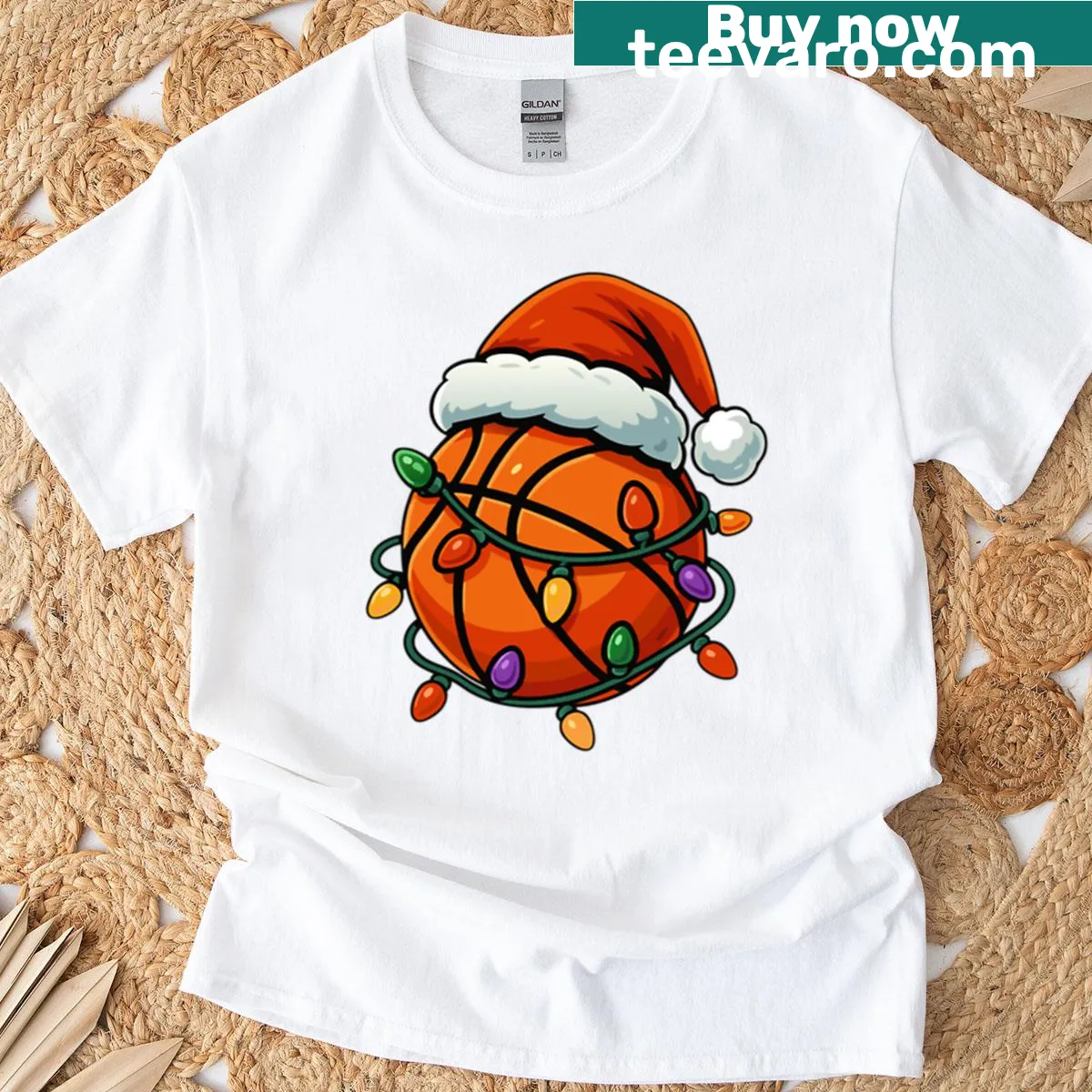 Funny Christmas Basketball Player T-shirt with holiday gear — on a men's t-shirt