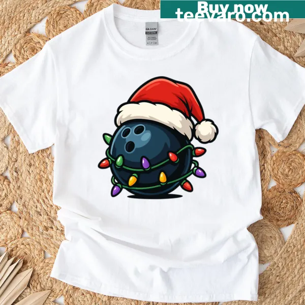 Funny Christmas-themed bowling ball illustration on T-shirt