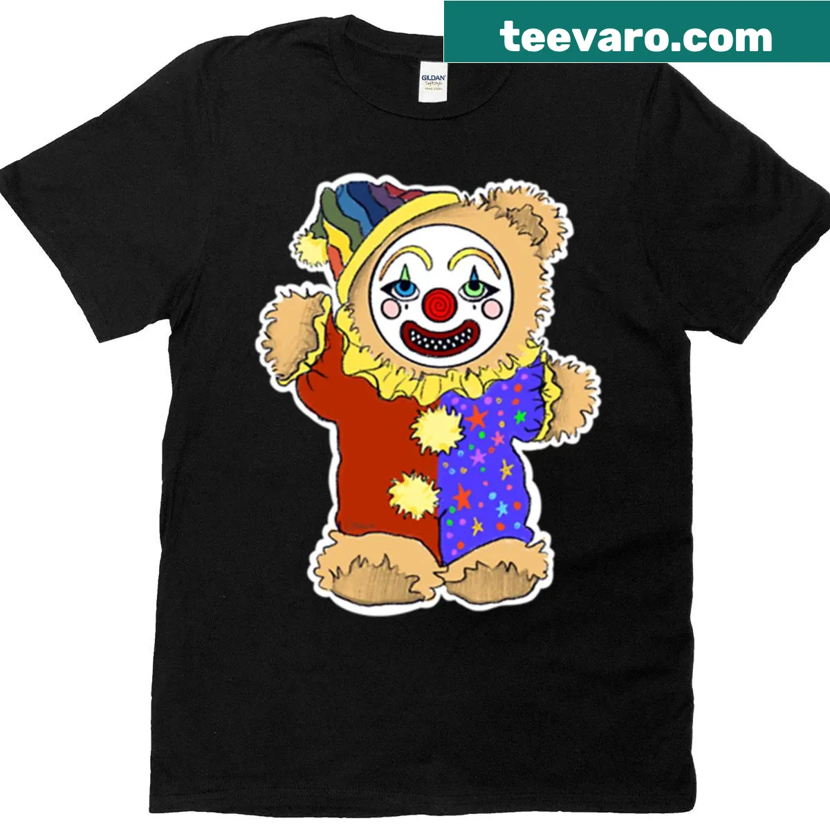 Illustration of a cute clown-themed teddy bear on a T-shirt — on a men's t-shirt