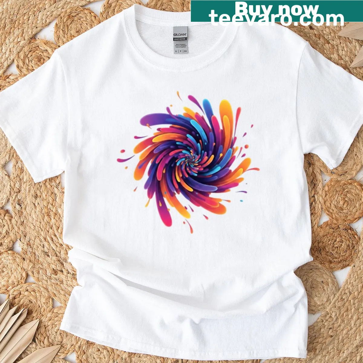 Abstract paint splatter tornado design on T-shirt — on a men's t-shirt