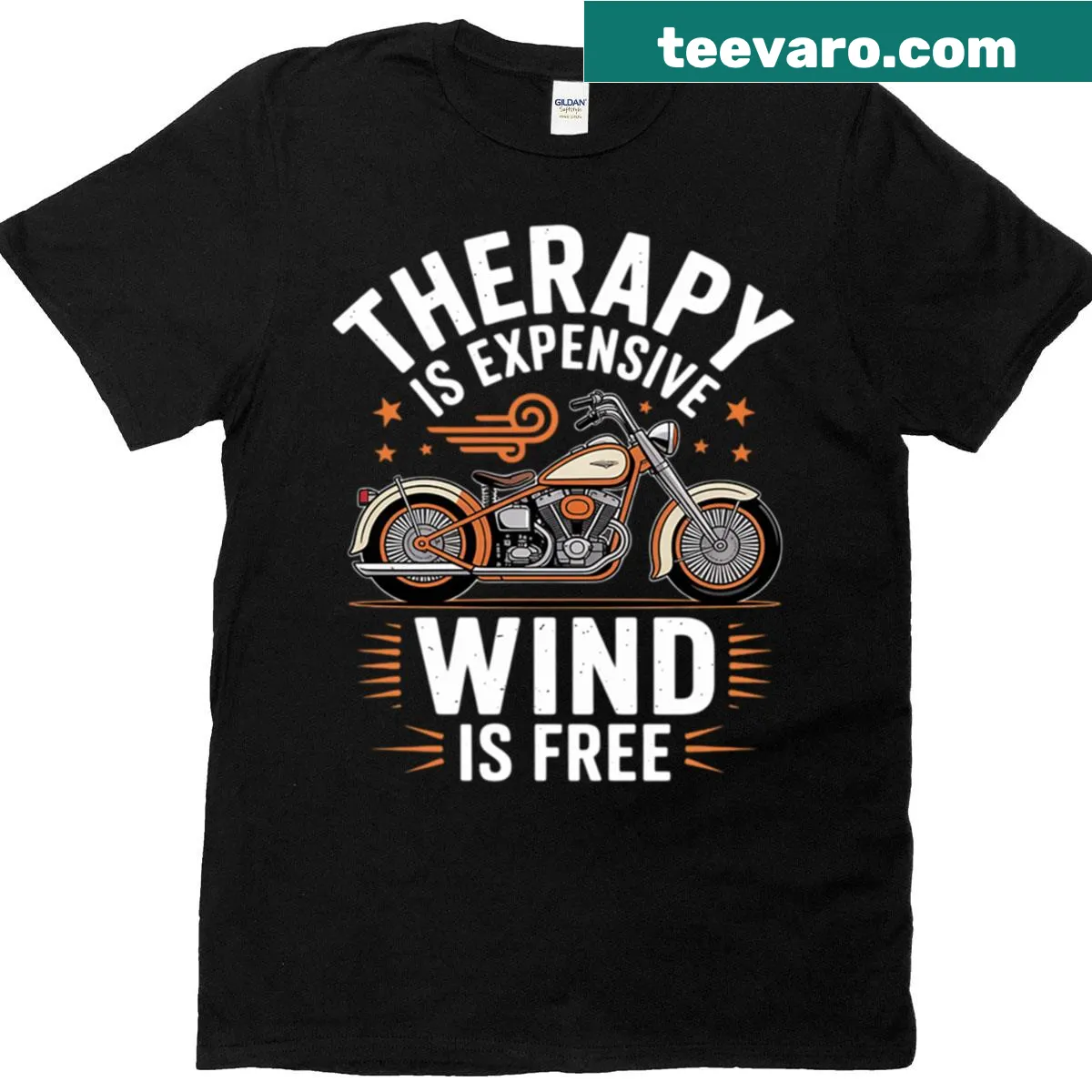 Biker T-shirt with motorcycle graphics and playful text — on a men's t-shirt