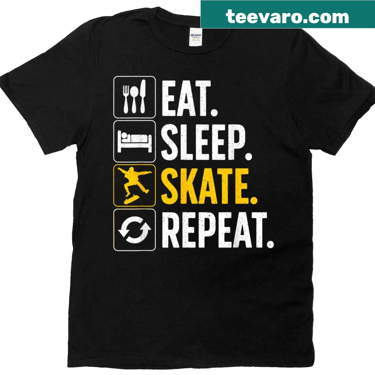 Dynamic skateboard graphic T-shirt for men and women — on a men's t-shirt
