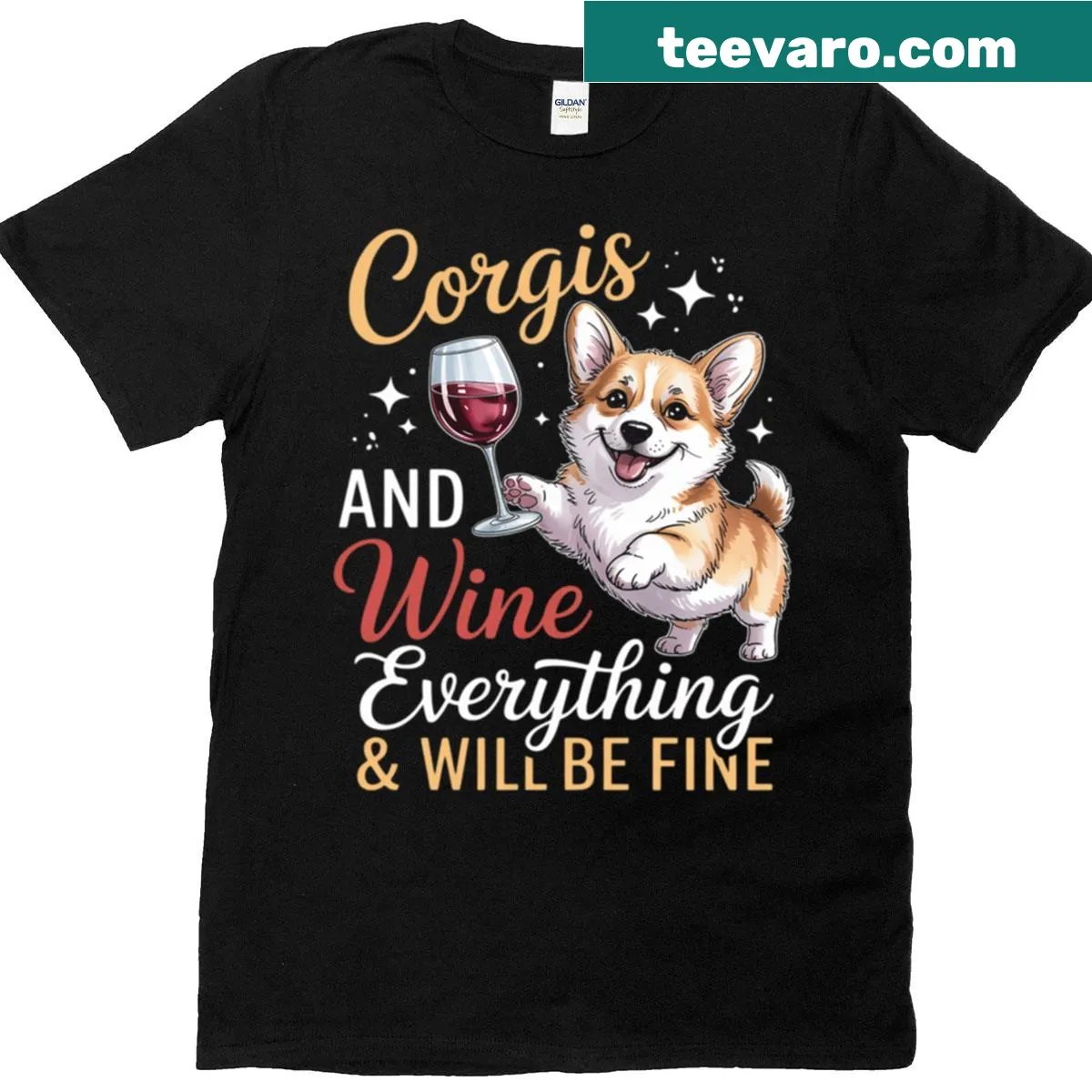 Funny design featuring corgis and wine on a t-shirt — on a men's t-shirt