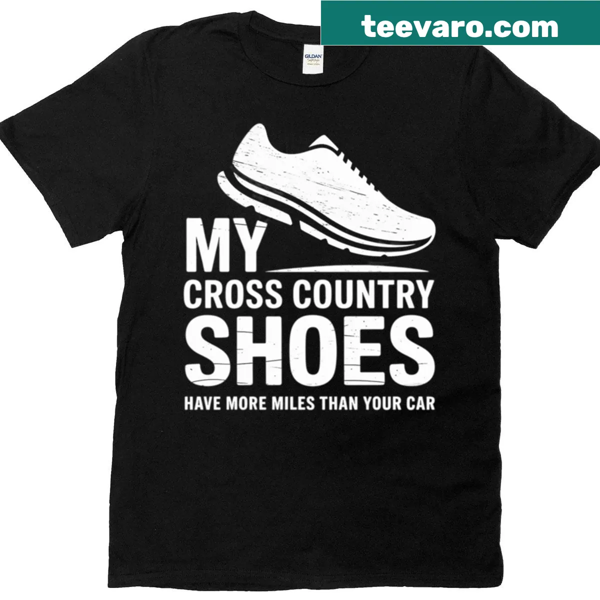 Inspirational cross country running t-shirt with bold text — on a men's t-shirt