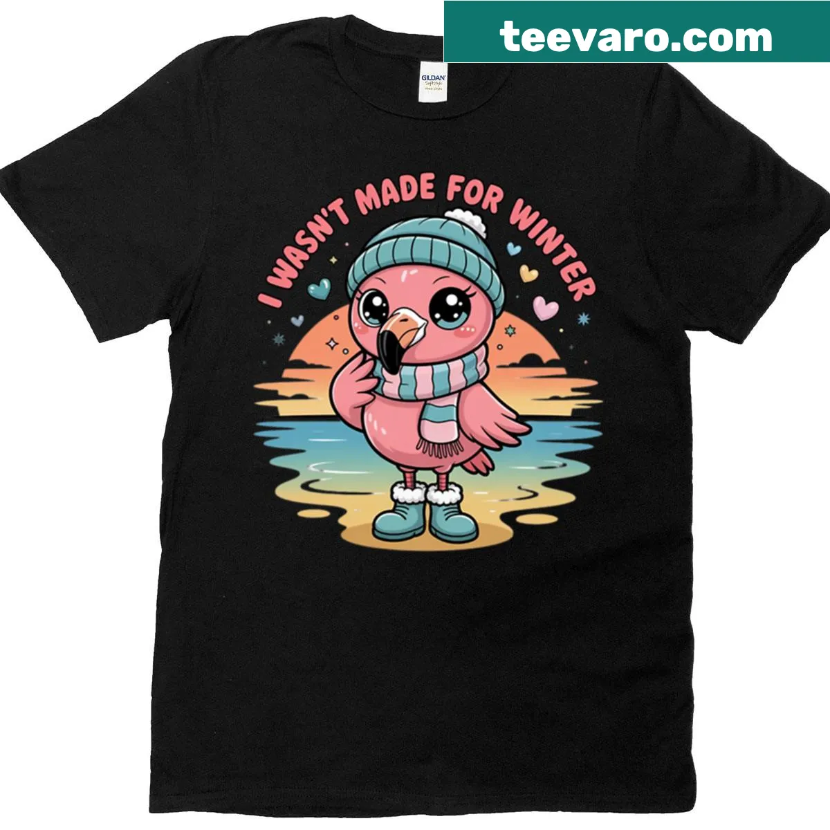 Kawaii flamingo winter design t-shirt for summer lovers — on a men's t-shirt