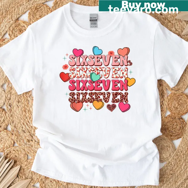 Cute T-shirt with hearts and meme-inspired design for girls