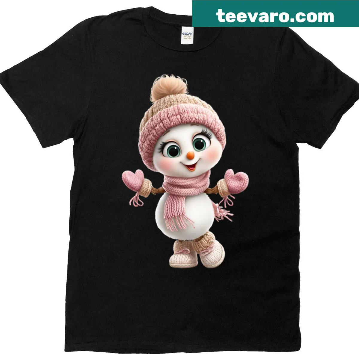 Kawaii illustration of a cute pink snowman on a t-shirt for kids. — on a men's t-shirt