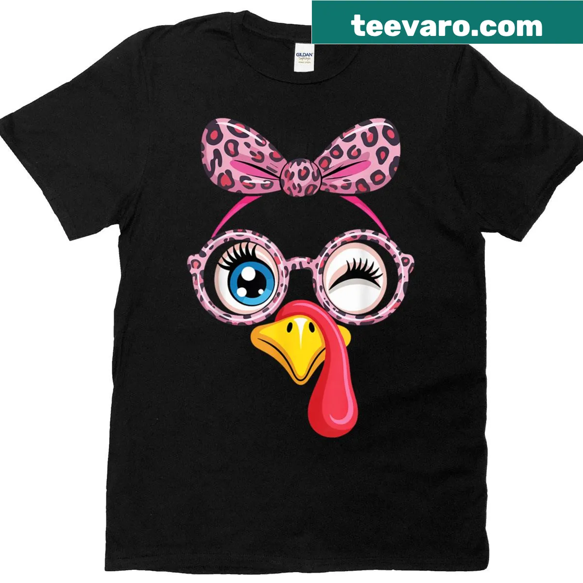 Cute turkey face with leopard glasses t-shirt for Thanksgiving — on a men's t-shirt