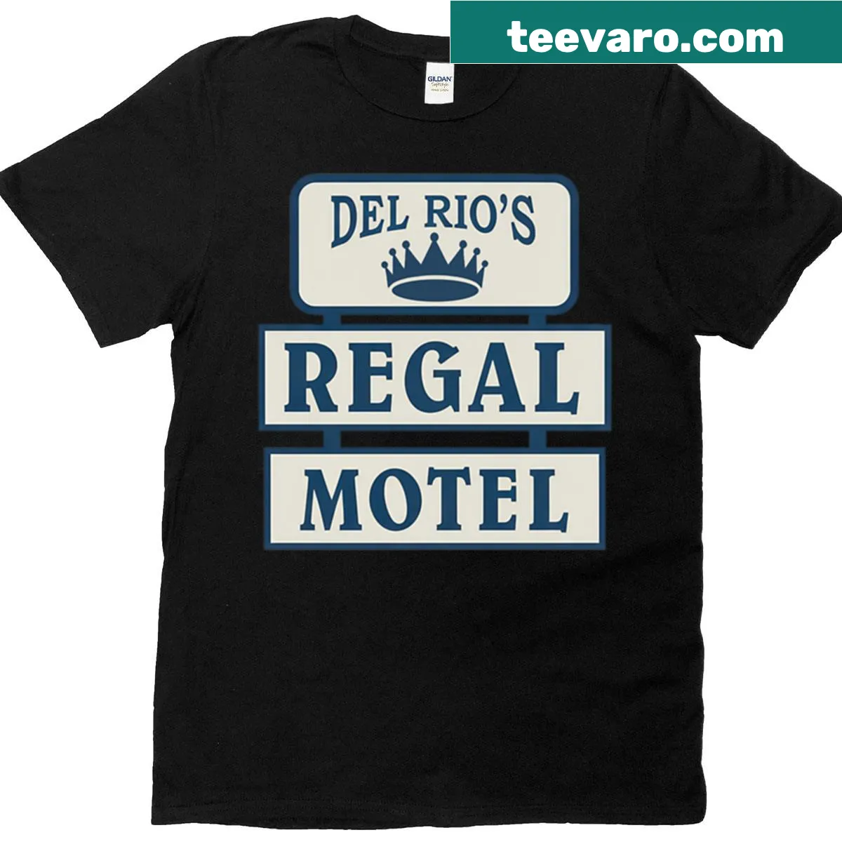 Vintage-style t-shirt with Del Rios Regal Motel logo and retro design — on a men's t-shirt