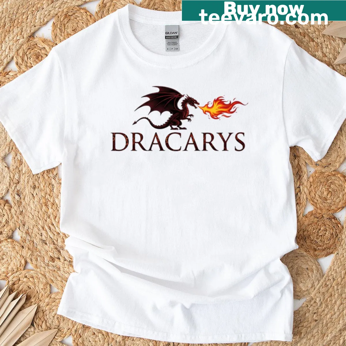 Minimalist T-shirt with a dragon and 'Dracarys' quote — on a men's t-shirt