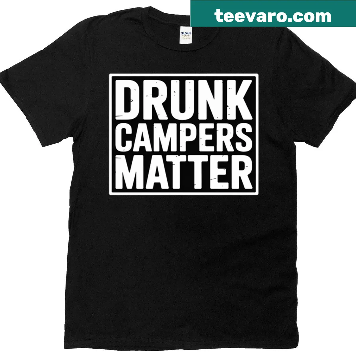 Drunk Campers Matter humorous camping graphic t-shirt — on a men's t-shirt