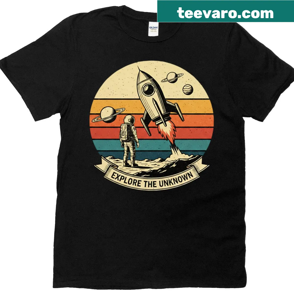 Typographic design encouraging exploration and adventure — on a men's t-shirt