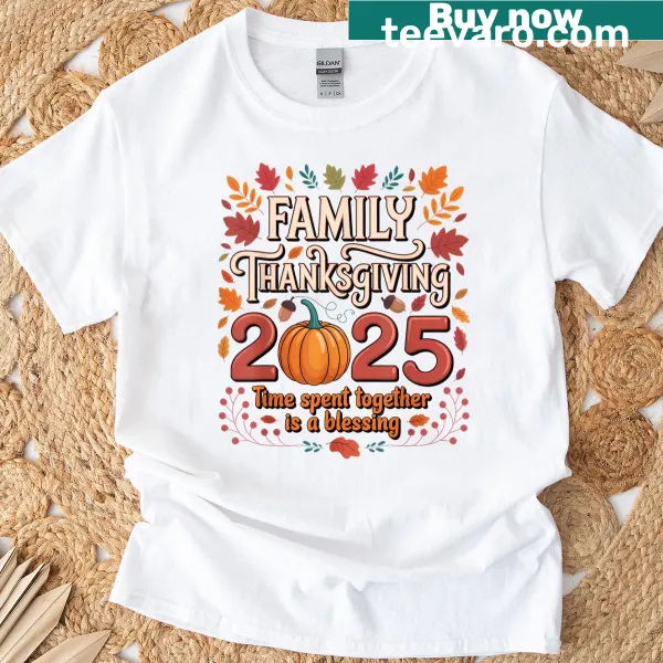 Family Thanksgiving 2025 text design on a T-shirt