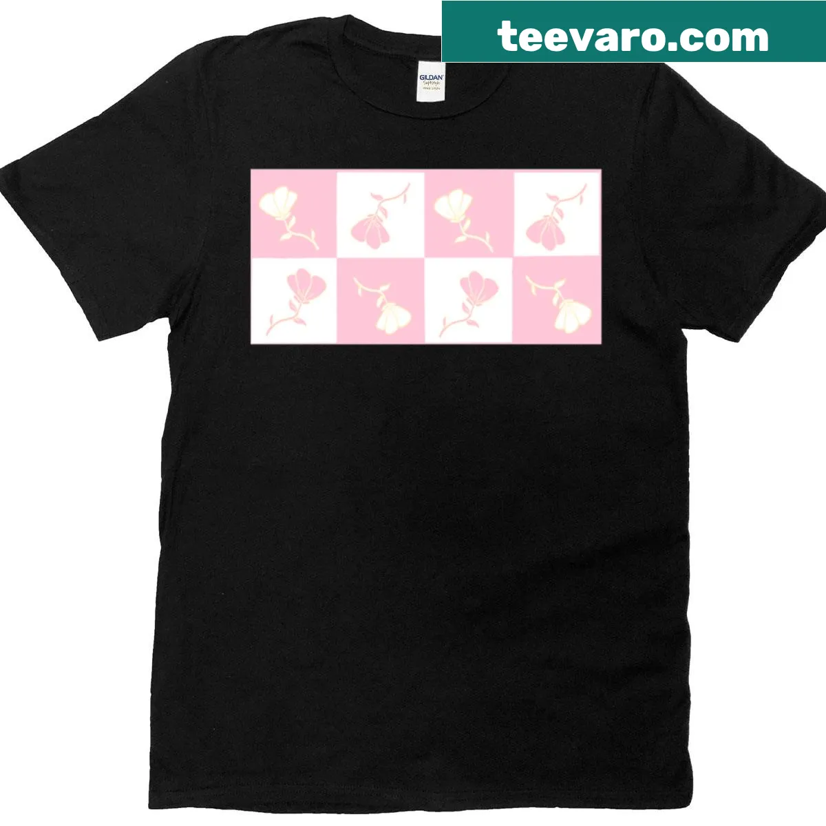 T-shirt with checkered pattern and flower graphics — on a men's t-shirt