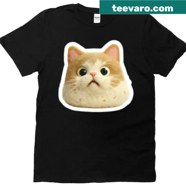 Cute t-shirt featuring a horrified fluffy felted kitty illustration