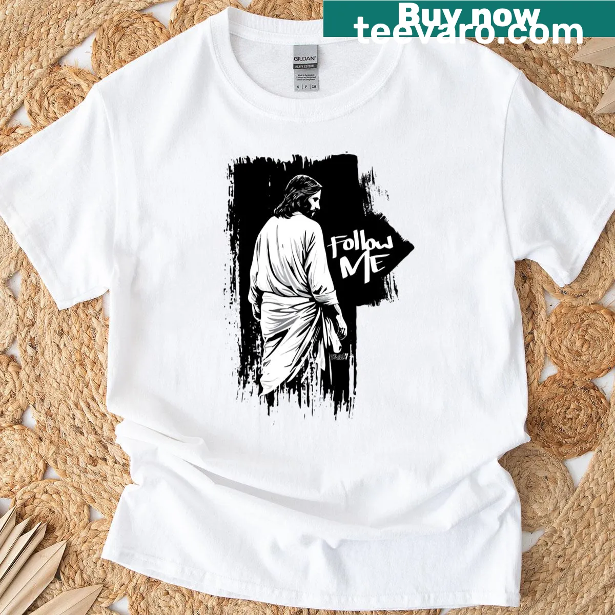 Playful T-shirt with the phrase 'Follow Me' inviting adventure — on a men's t-shirt