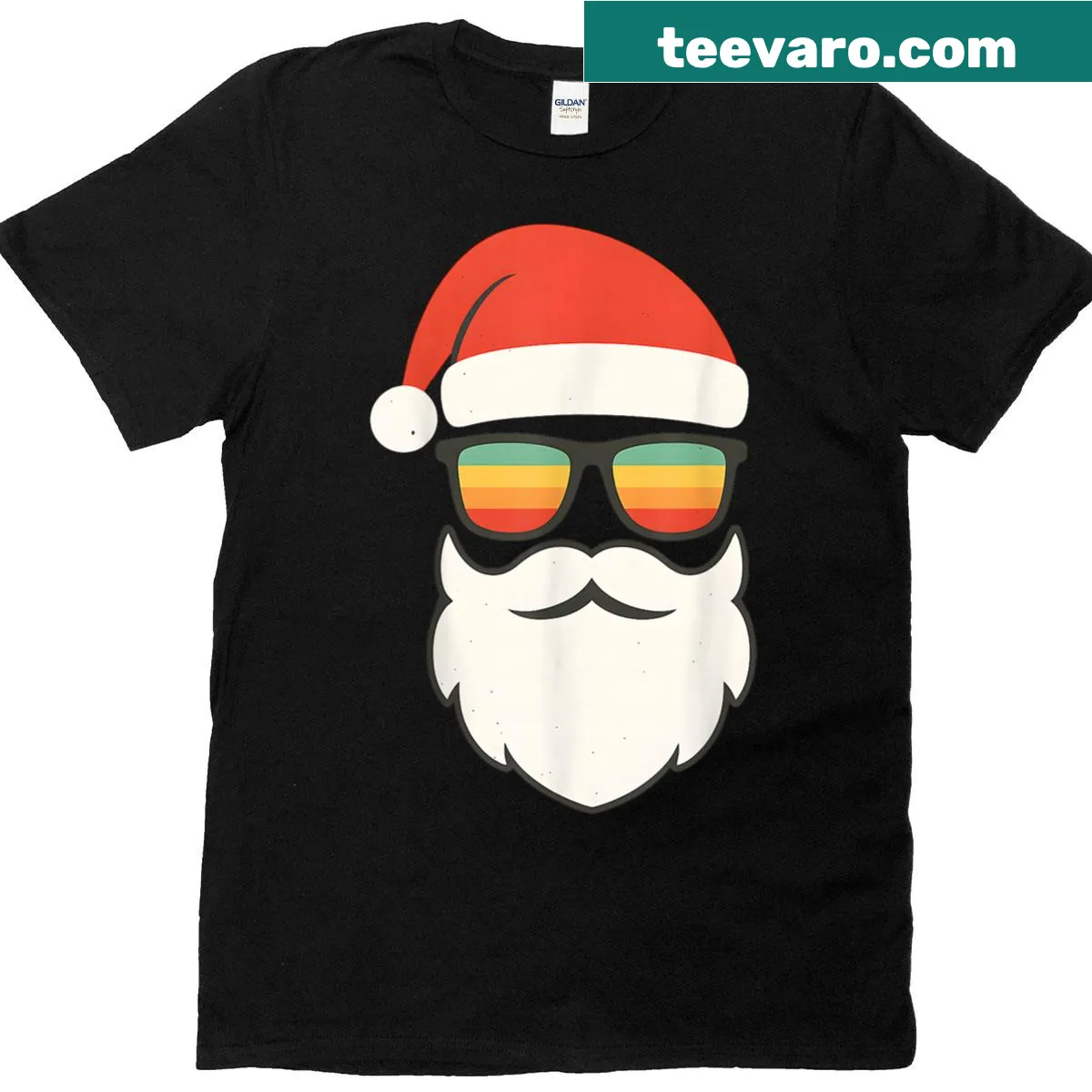 Santa face wearing sunglasses on a Christmas t-shirt — on a men's t-shirt