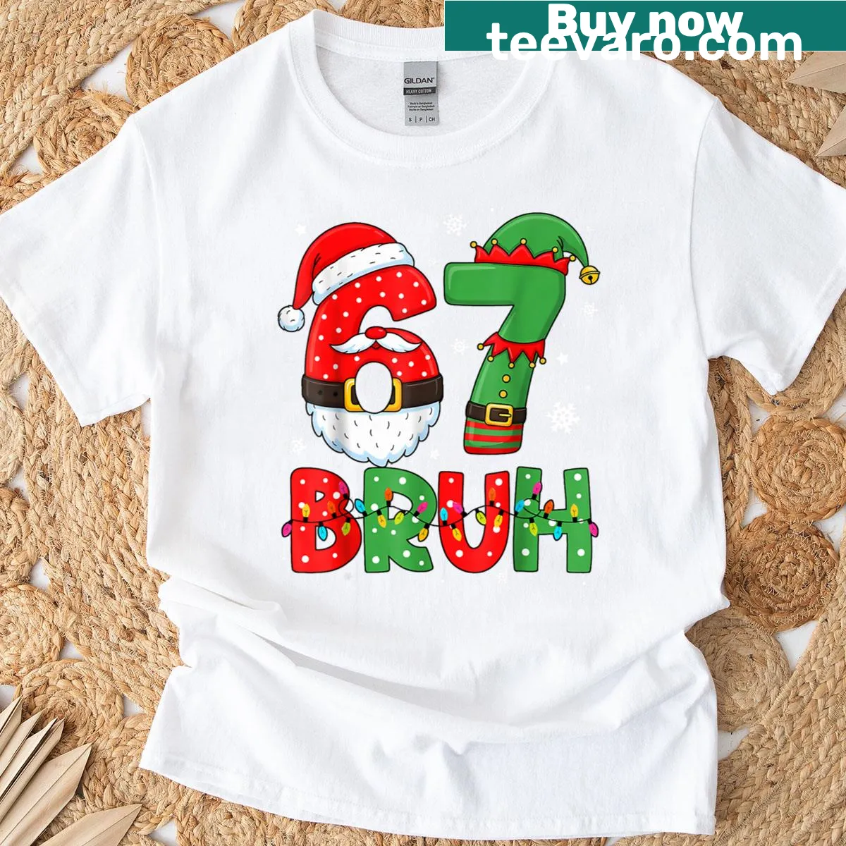 Santa and elf meme design with the phrase 'Bruh' on a holiday t-shirt — on a men's t-shirt