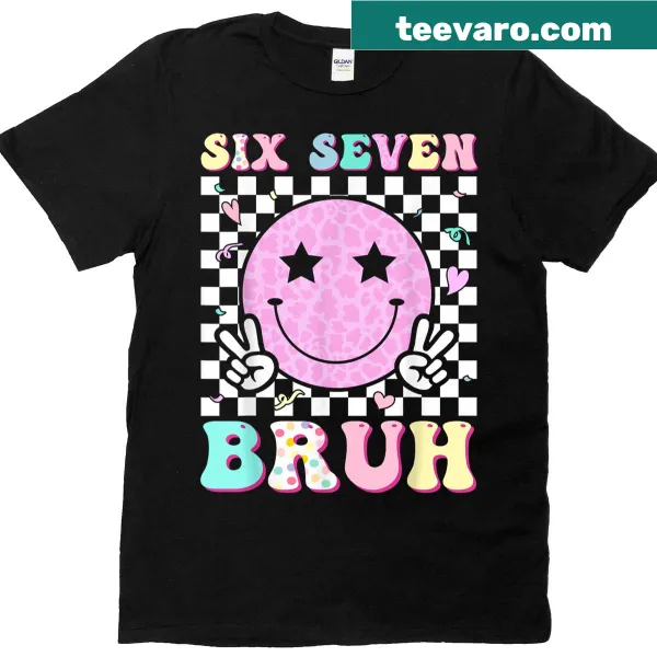 Happy face graphic with Six Seven phrase on kids T-shirt