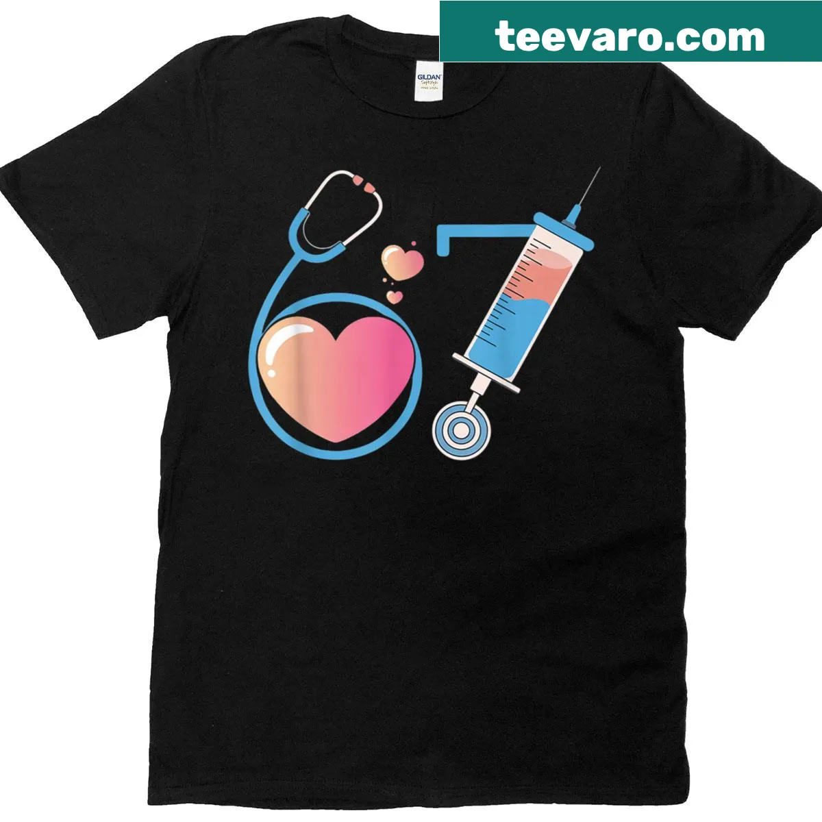 Funny nurse-themed T-shirt with 'Funny 67' meme text — on a men's t-shirt