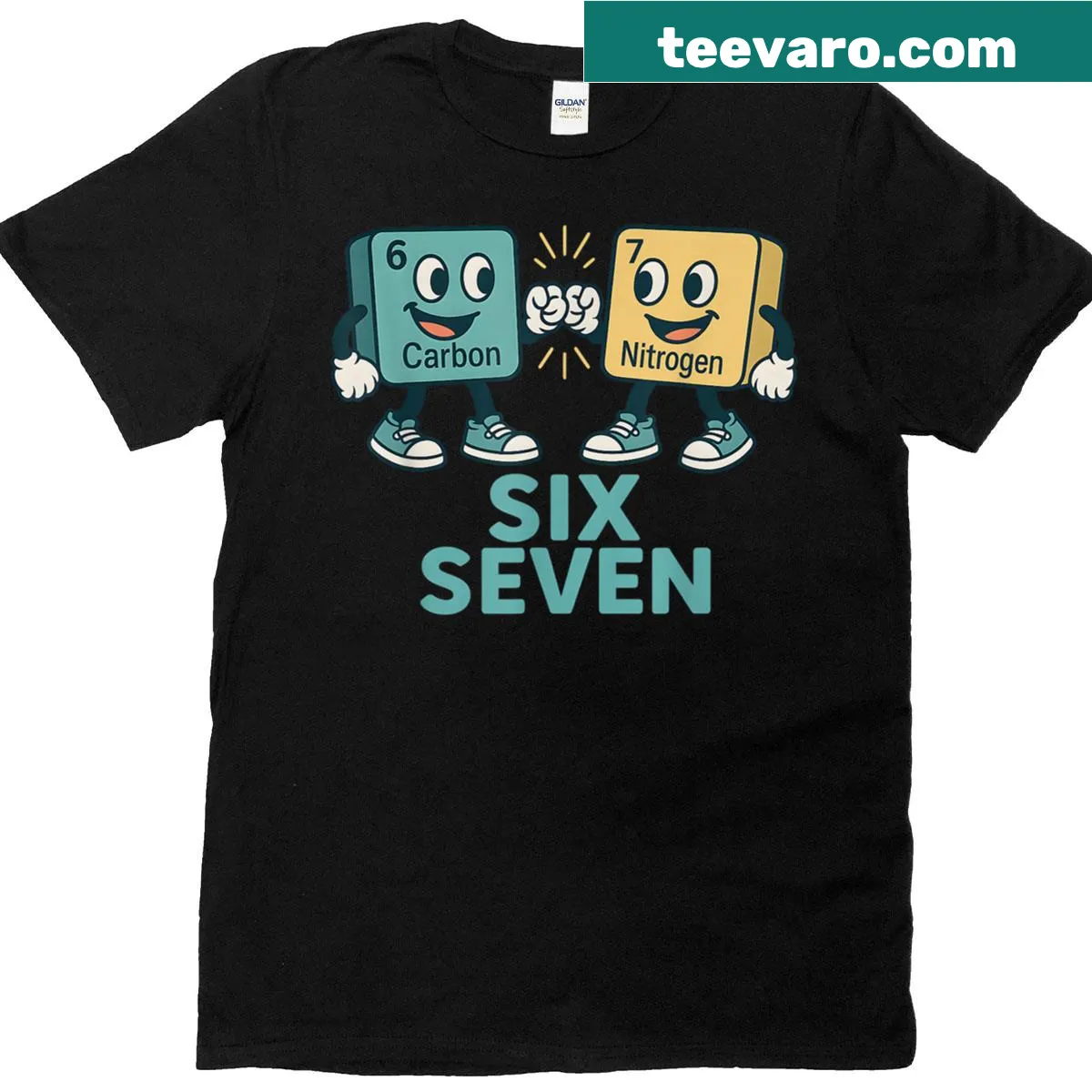 Science-themed t-shirt featuring Carbon and Nitrogen from the periodic table — on a men's t-shirt