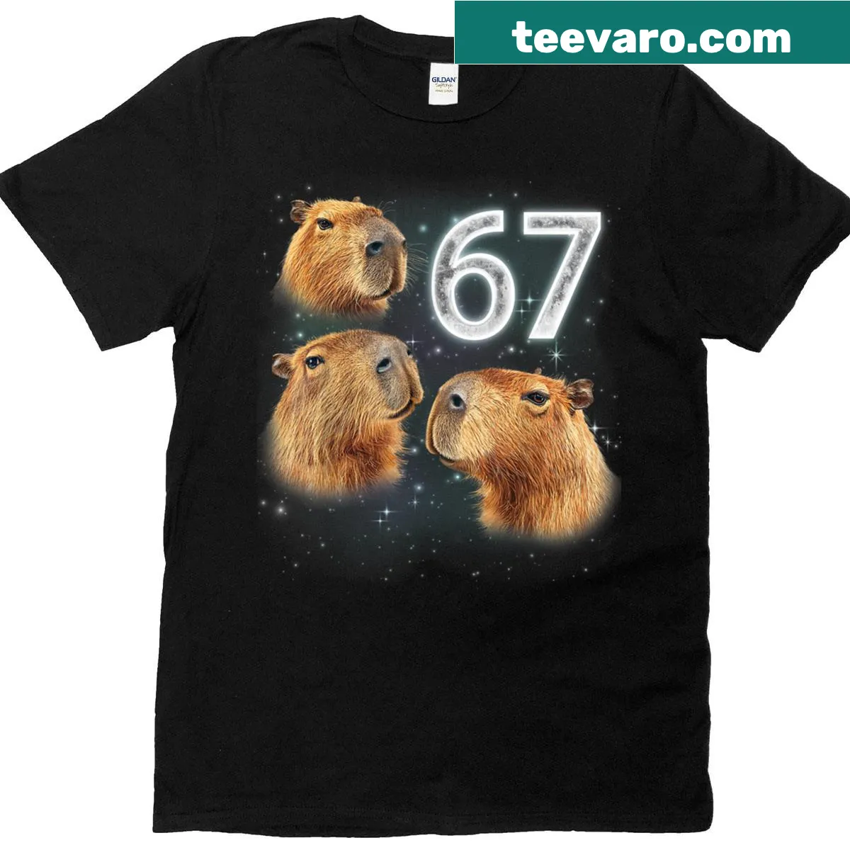 Kids t-shirt featuring a capybara howling at the moon in a cartoon style — on a men's t-shirt