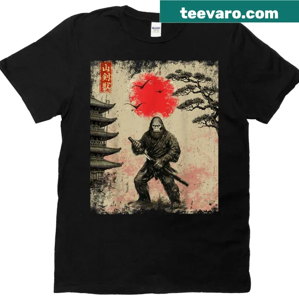 Cartoon samurai Bigfoot graphic combining Japanese art and humor