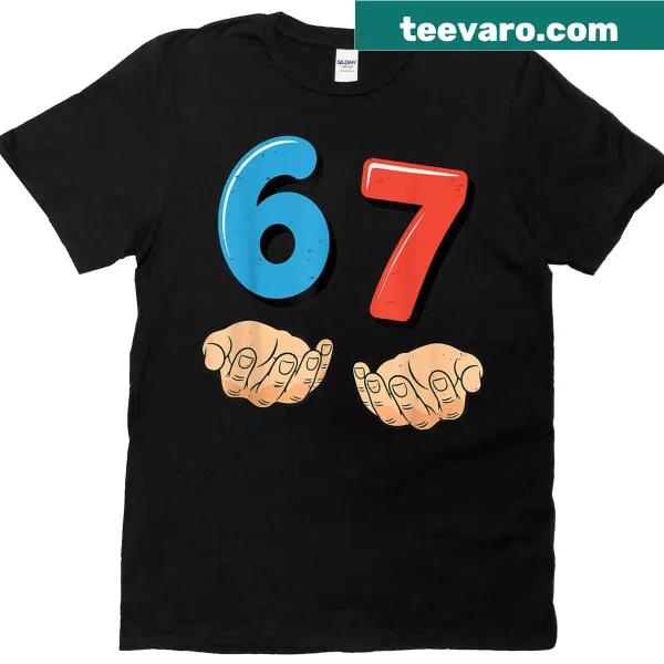 Fun Gen Alpha meme T-shirt featuring hands and 6 7 text