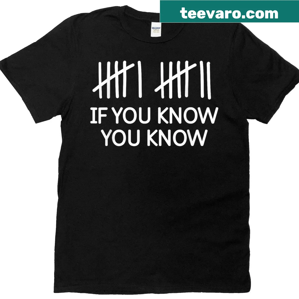 T-shirt with funny tally marks for six and seven and 'Iykyk' phrase — on a men's t-shirt