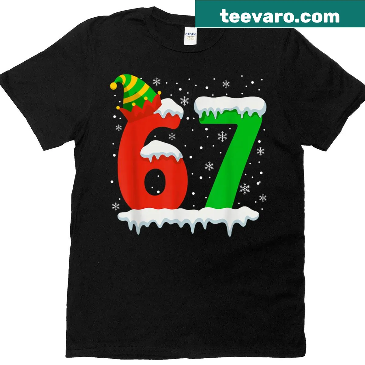 Funny Christmas t-shirt for teens with 6 7 meme saying — on a men's t-shirt
