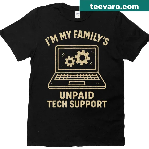 Graphic tee for tech lovers with illustrations of tech tools and symbols