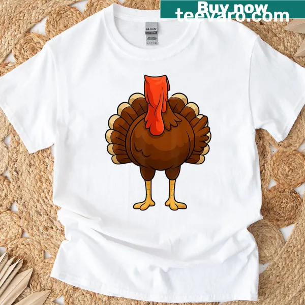 Turkey body costume graphic on a Thanksgiving T-shirt