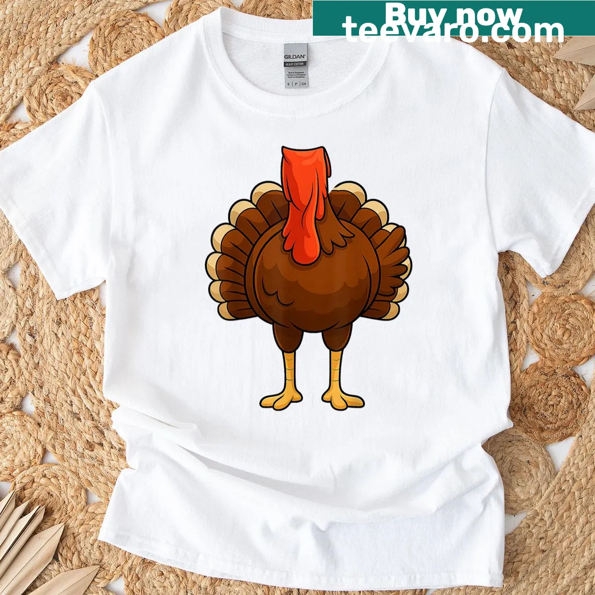 Turkey body costume graphic on a Thanksgiving T-shirt — on a men's t-shirt