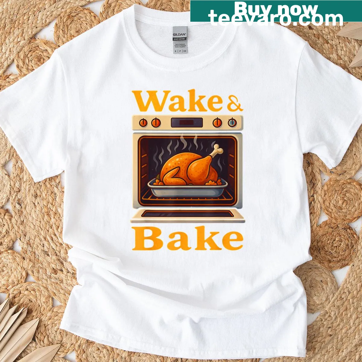 Funny Turkey Day Thanksgiving Wake And Bake T-shirt with playful slogan — on a men's t-shirt