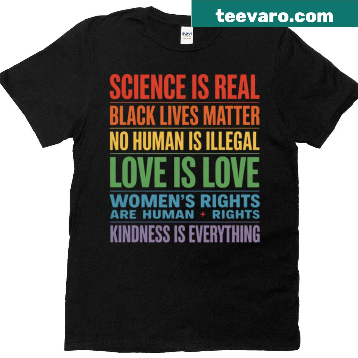 Pride T-shirt with messages about science, equality, and love — on a men's t-shirt