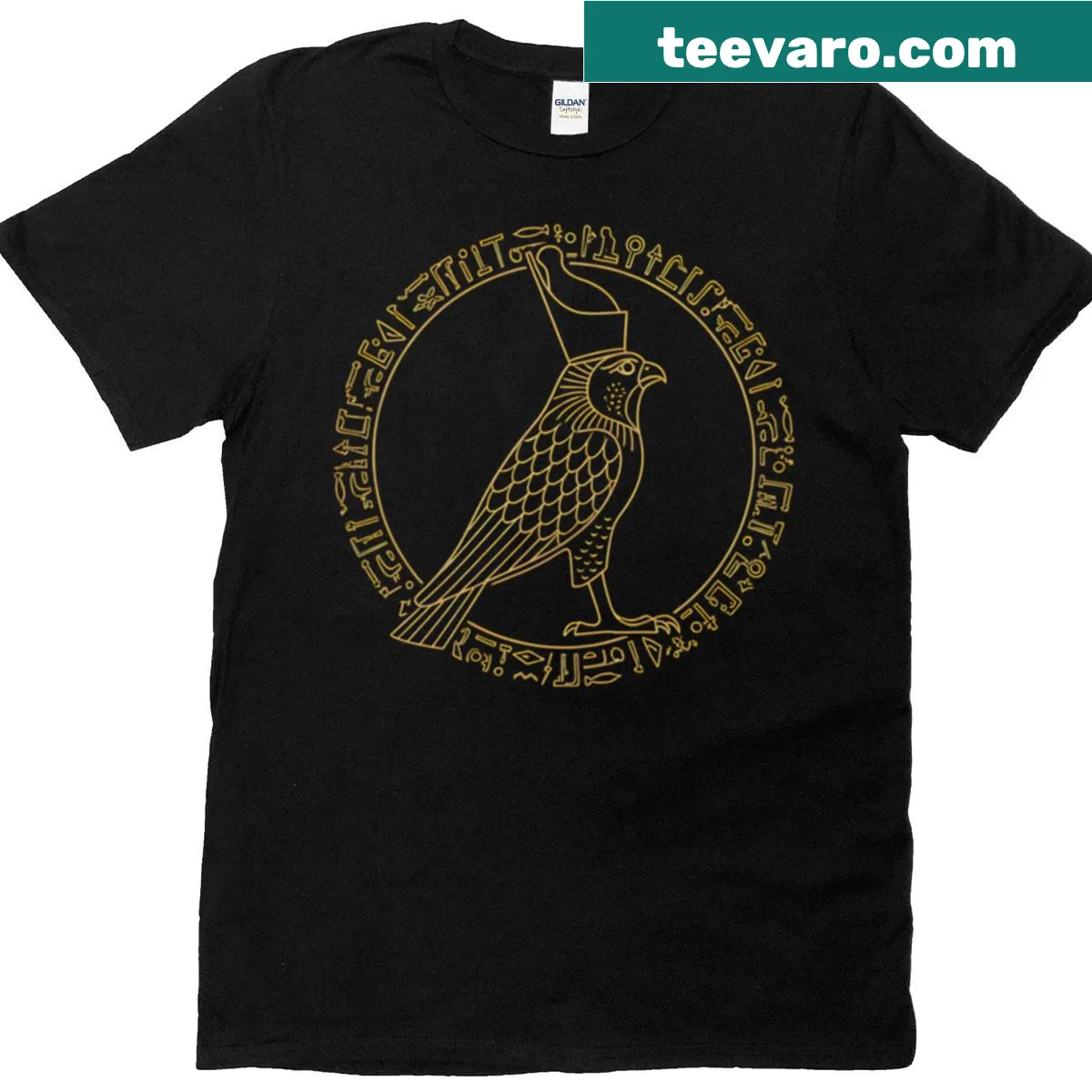 Minimalist line art t-shirt featuring the Horus Falcon symbol — on a men's t-shirt