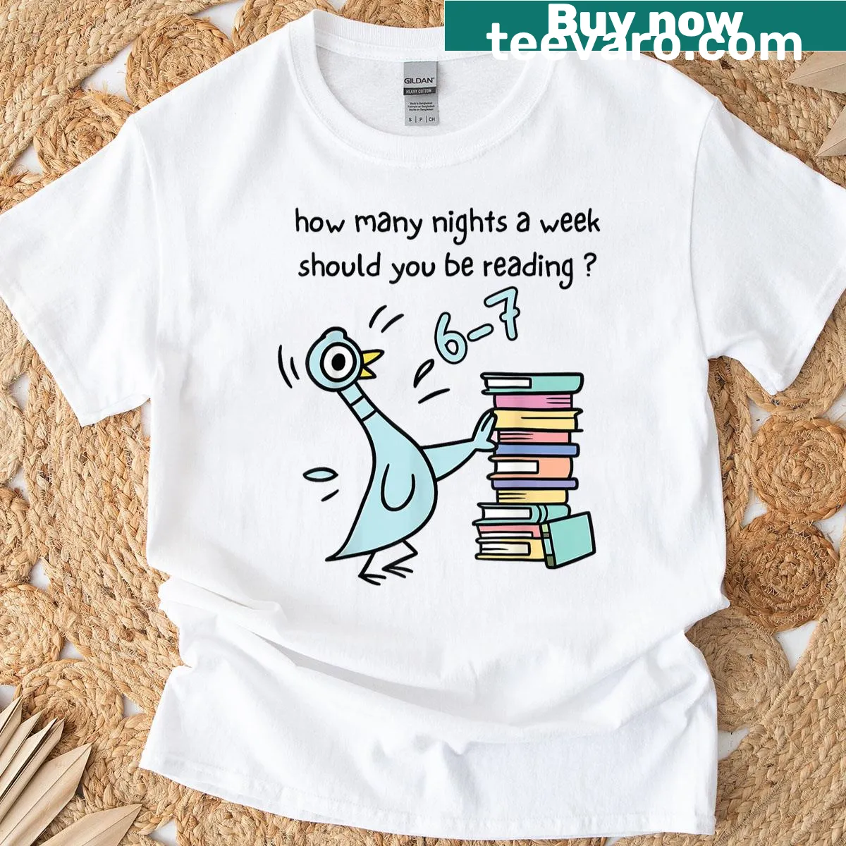 Graphic T-shirt with the question 'How Many Nights A Week Should You Be Reading 6-7?' — on a men's t-shirt