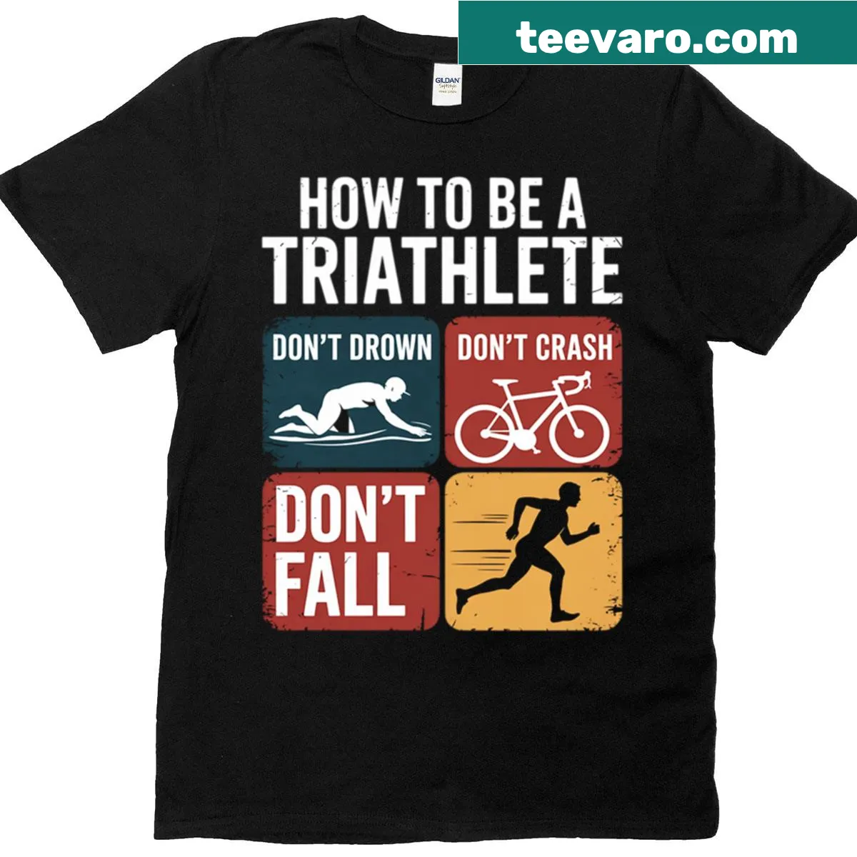 Motivational triathlon t-shirt with bold text — on a men's t-shirt