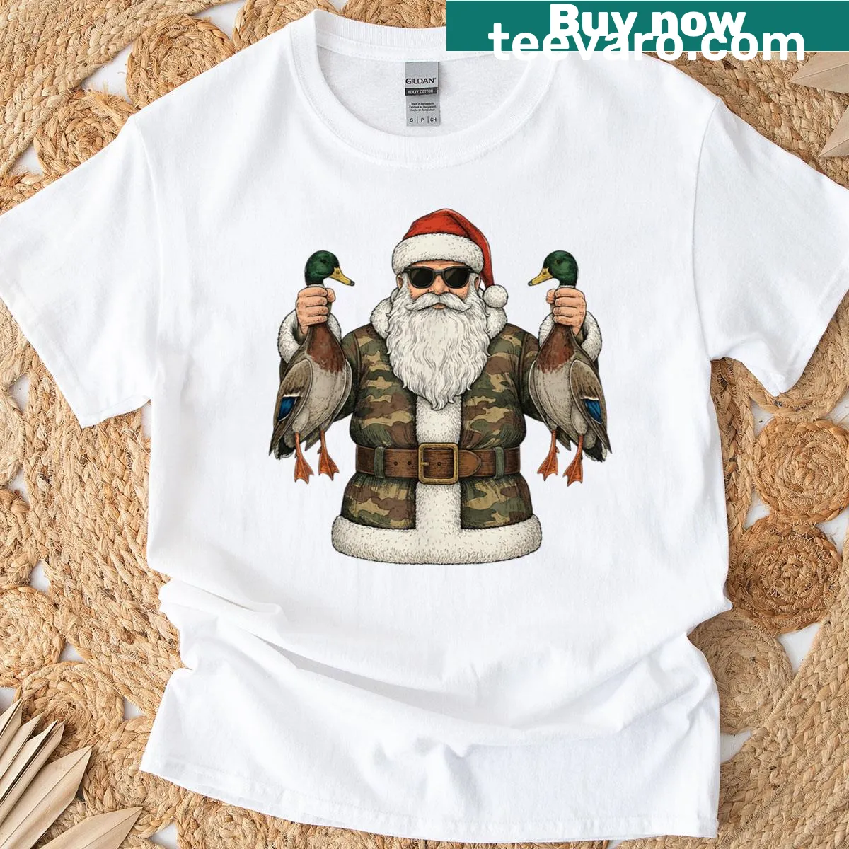 Illustration of a mallard duck with 'Hunter Dad' text for Christmas — on a men's t-shirt