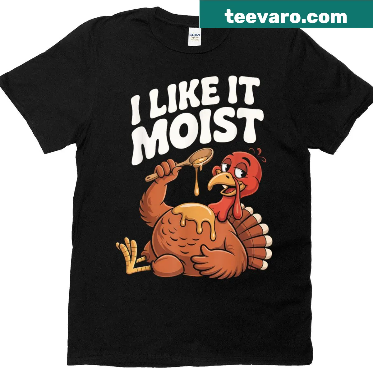 Funny Thanksgiving t-shirt with turkey graphic and text — on a men's t-shirt