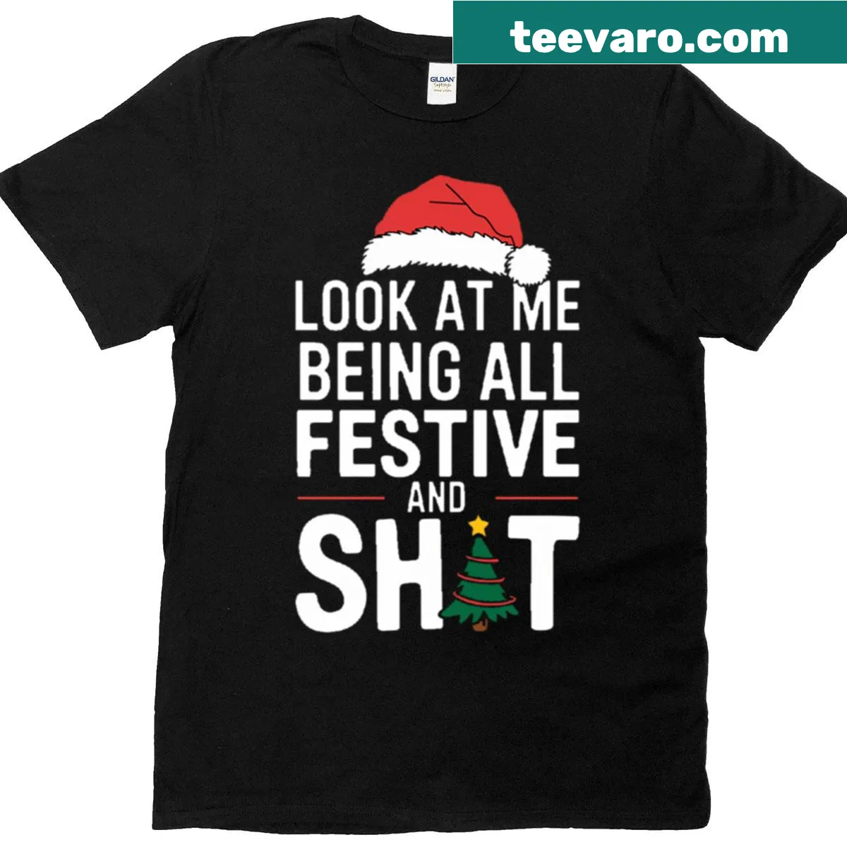 Cheeky Christmas shirt with humorous festive design — on a men's t-shirt