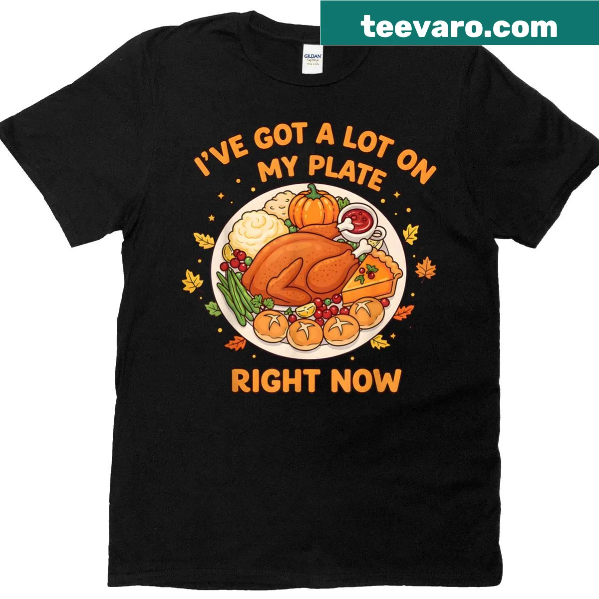 Funny Thanksgiving t-shirt about having a lot on your plate — on a men's t-shirt