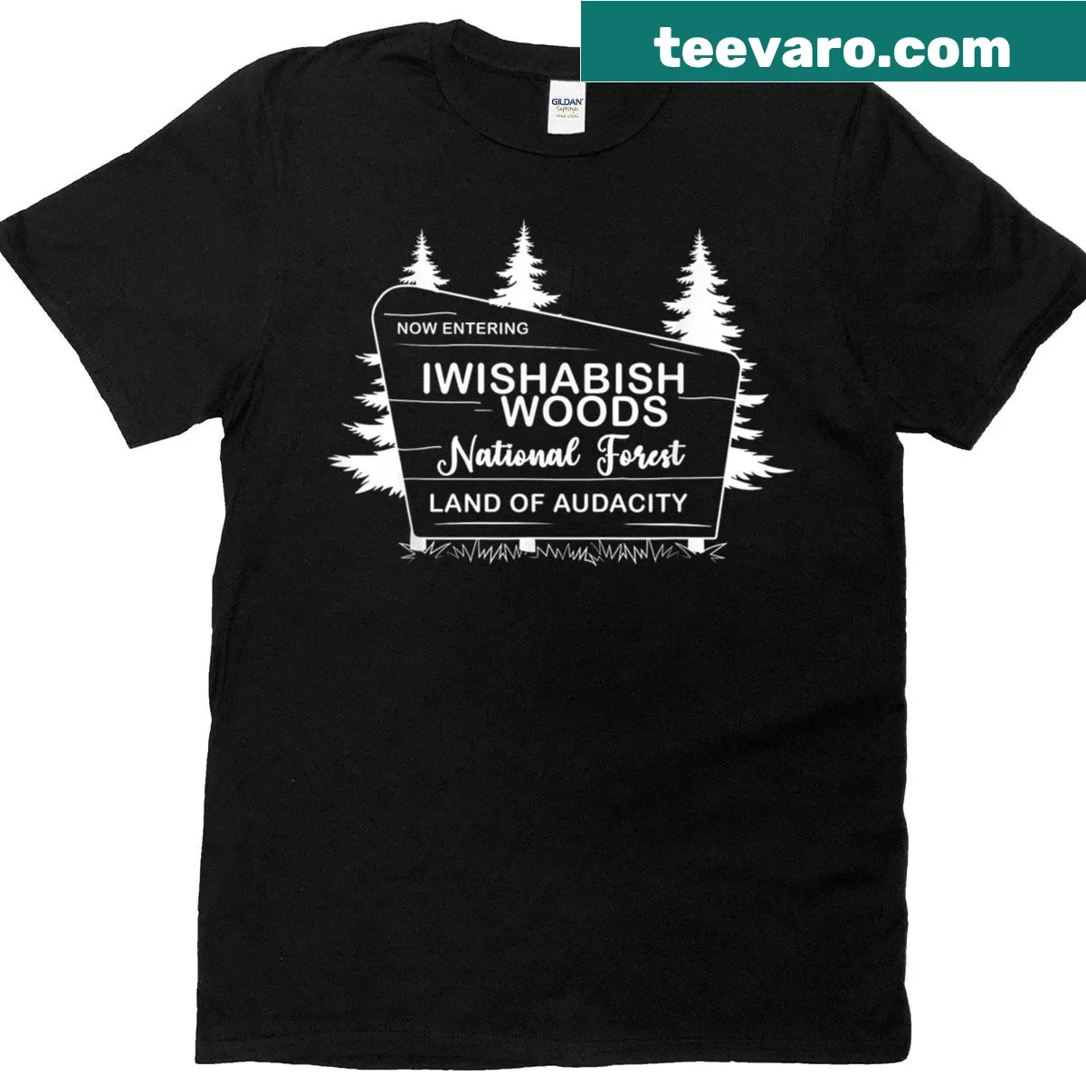 T-shirt featuring Iwishabish Woods National Forest design — on a men's t-shirt