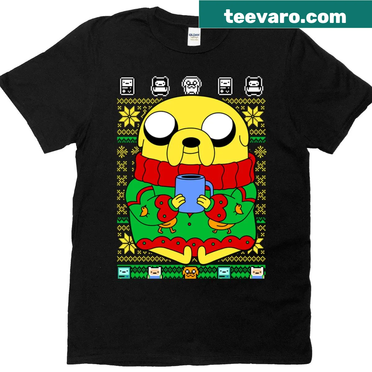 Christmas-themed t-shirt featuring Jake the Dog — on a men's t-shirt