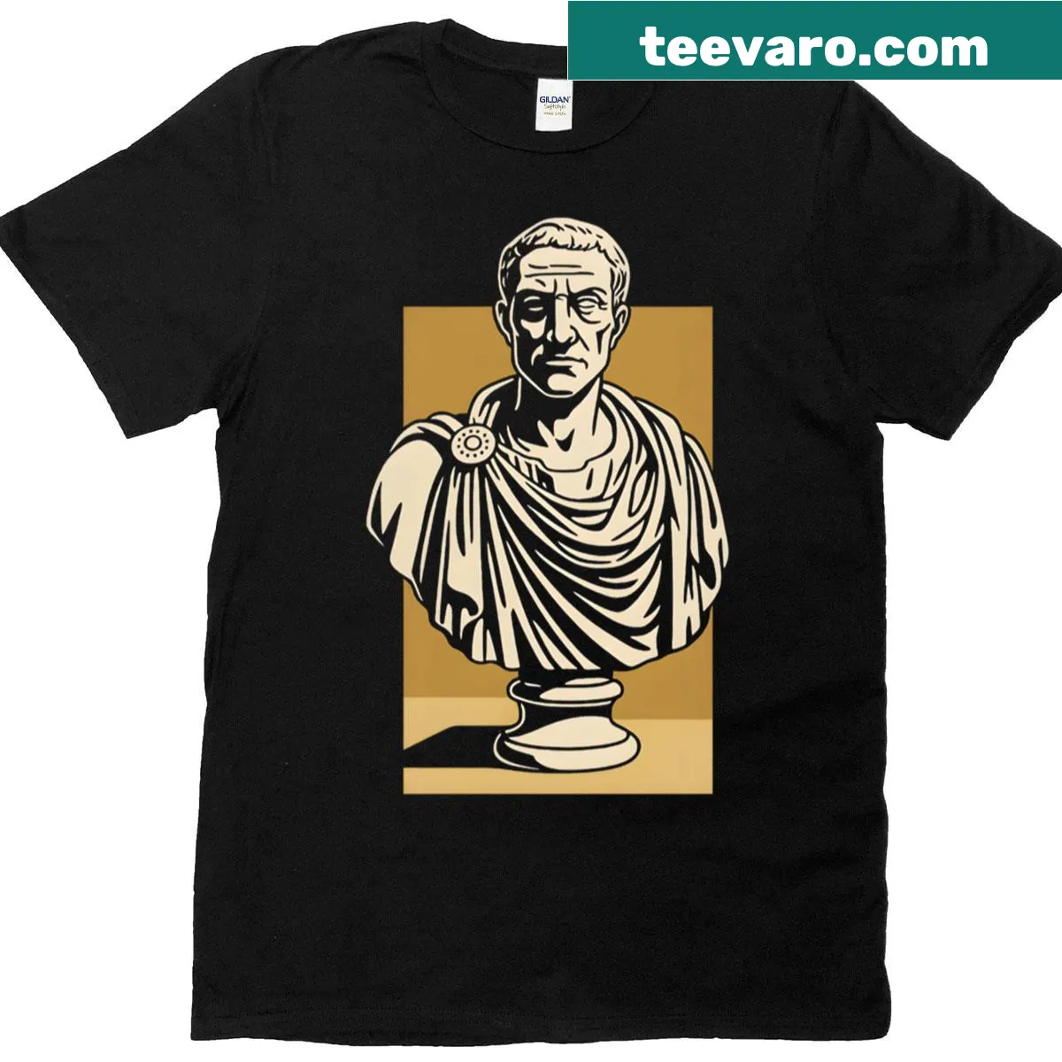 Artistic t-shirt featuring a duotone gradient of Julius Caesar's bust — on a men's t-shirt