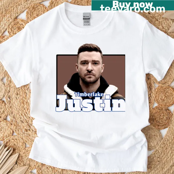 Bold portrait of Justin Timberlake on a T-shirt