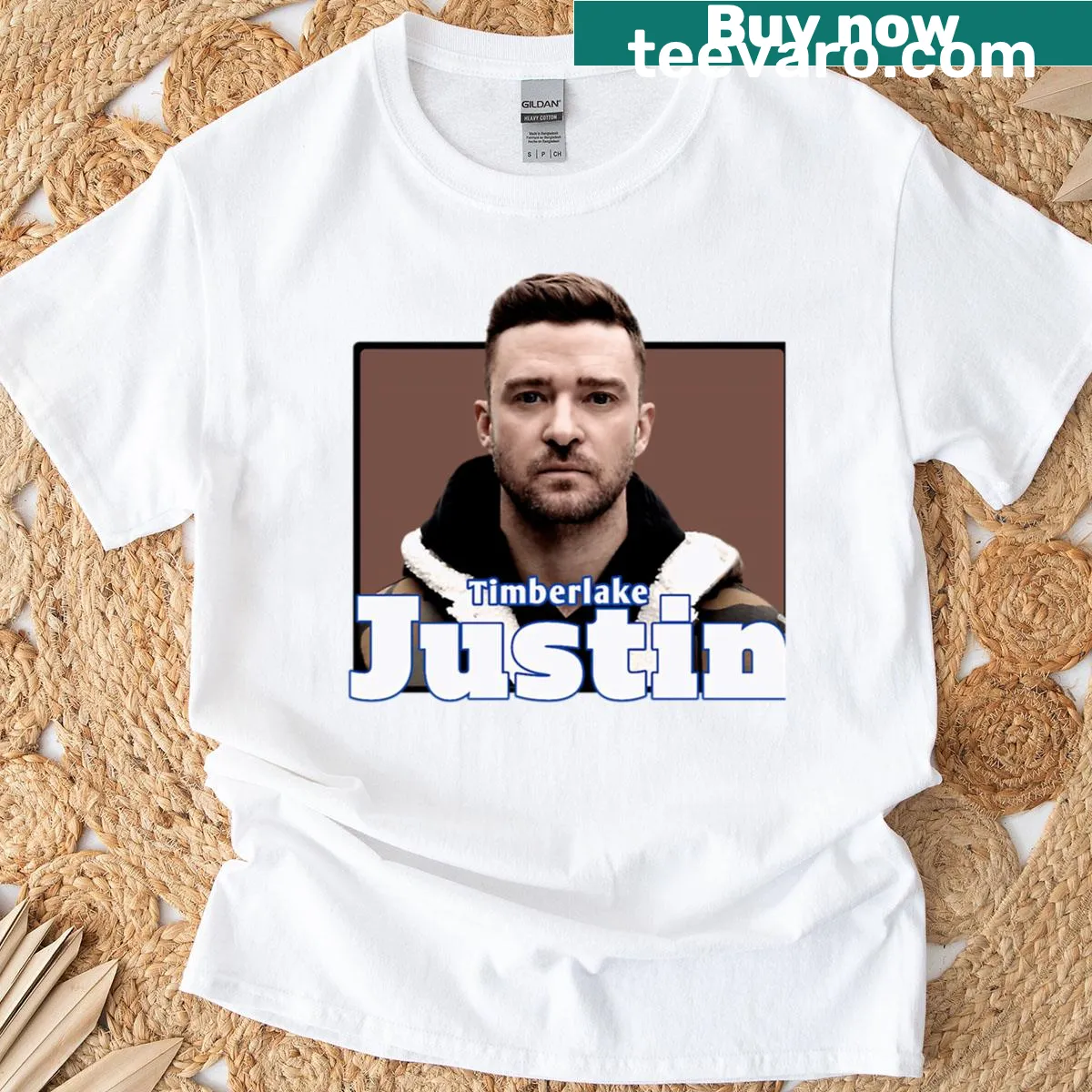 Bold portrait of Justin Timberlake on a T-shirt — on a men's t-shirt